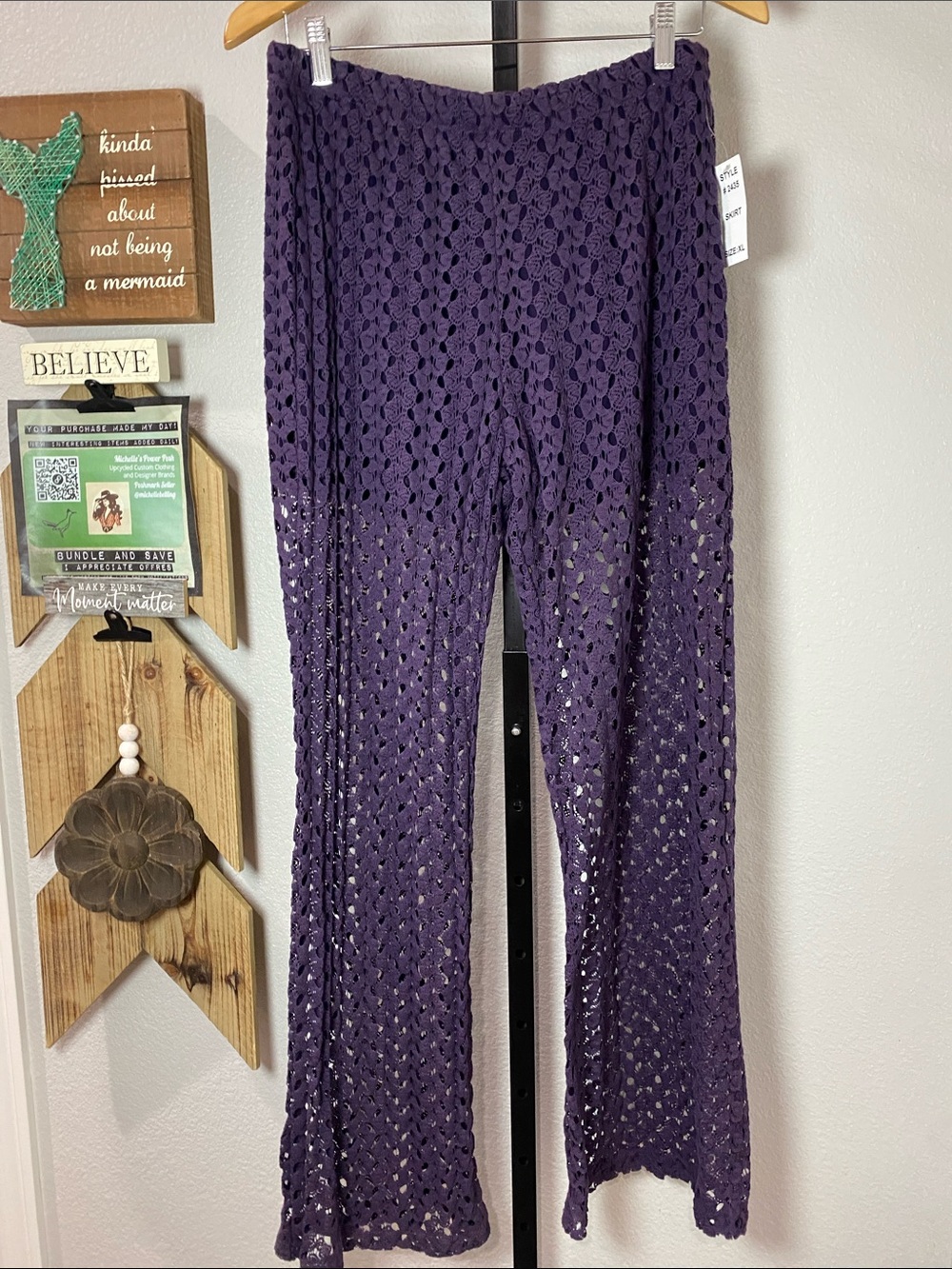 Purple Crochet Flare Pants cotton, w15-21 r13 inseam31
